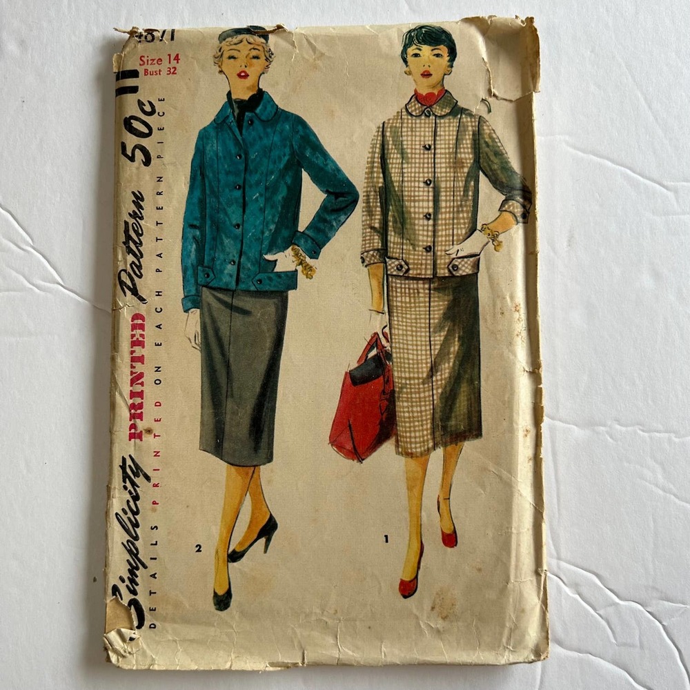Simplicity Vintage 1950's Pattern #4871Juniors Misses 2 Piece Suit Size 14‎